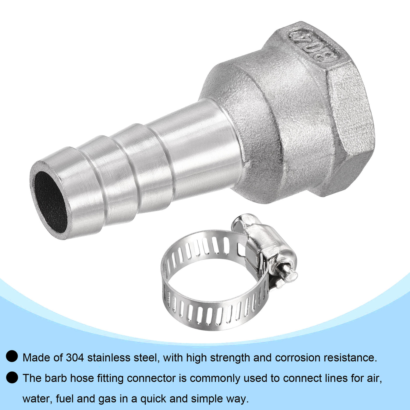 Harfington Barb Hose Fitting Connector Adapter Female Pipe with Hose Clamps