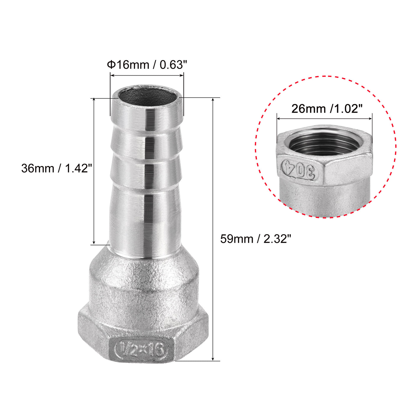 Harfington Barb Hose Fitting Connector Adapter Female Pipe with Hose Clamps