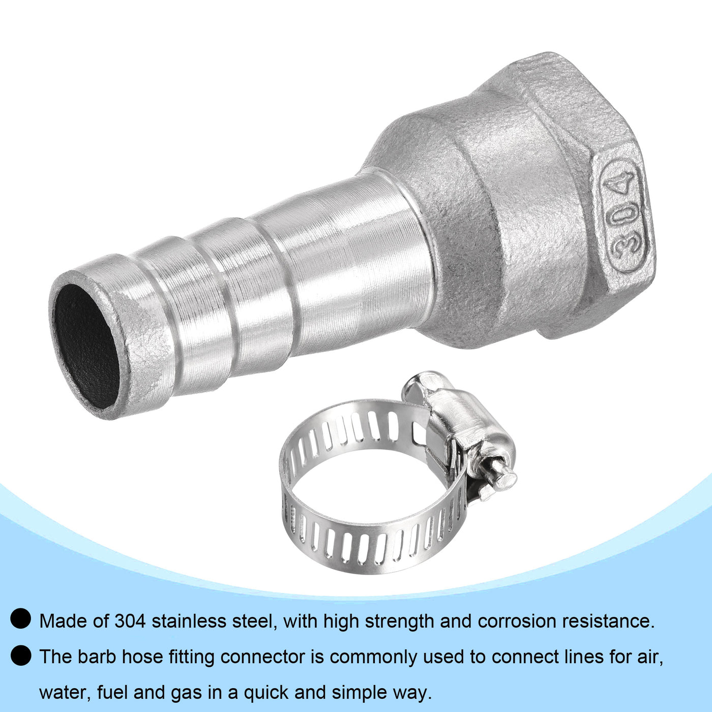 Harfington Barb Hose Fitting Connector Adapter Female Pipe with Hose Clamps