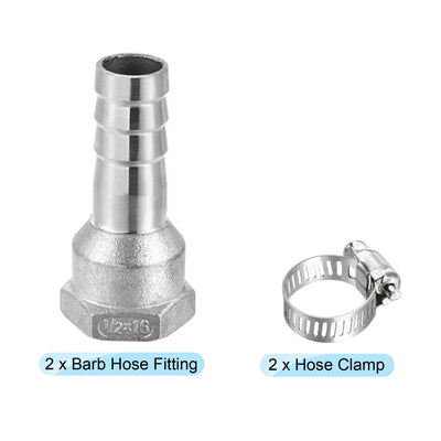 Harfington Barb Hose Fitting Connectors Adapters Barb Female Pipe with Hose Clamps