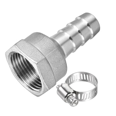 Harfington 304 Stainless Steel Barb Hose Fitting 15mm Barb x G3/4 Female with Hose Clamp