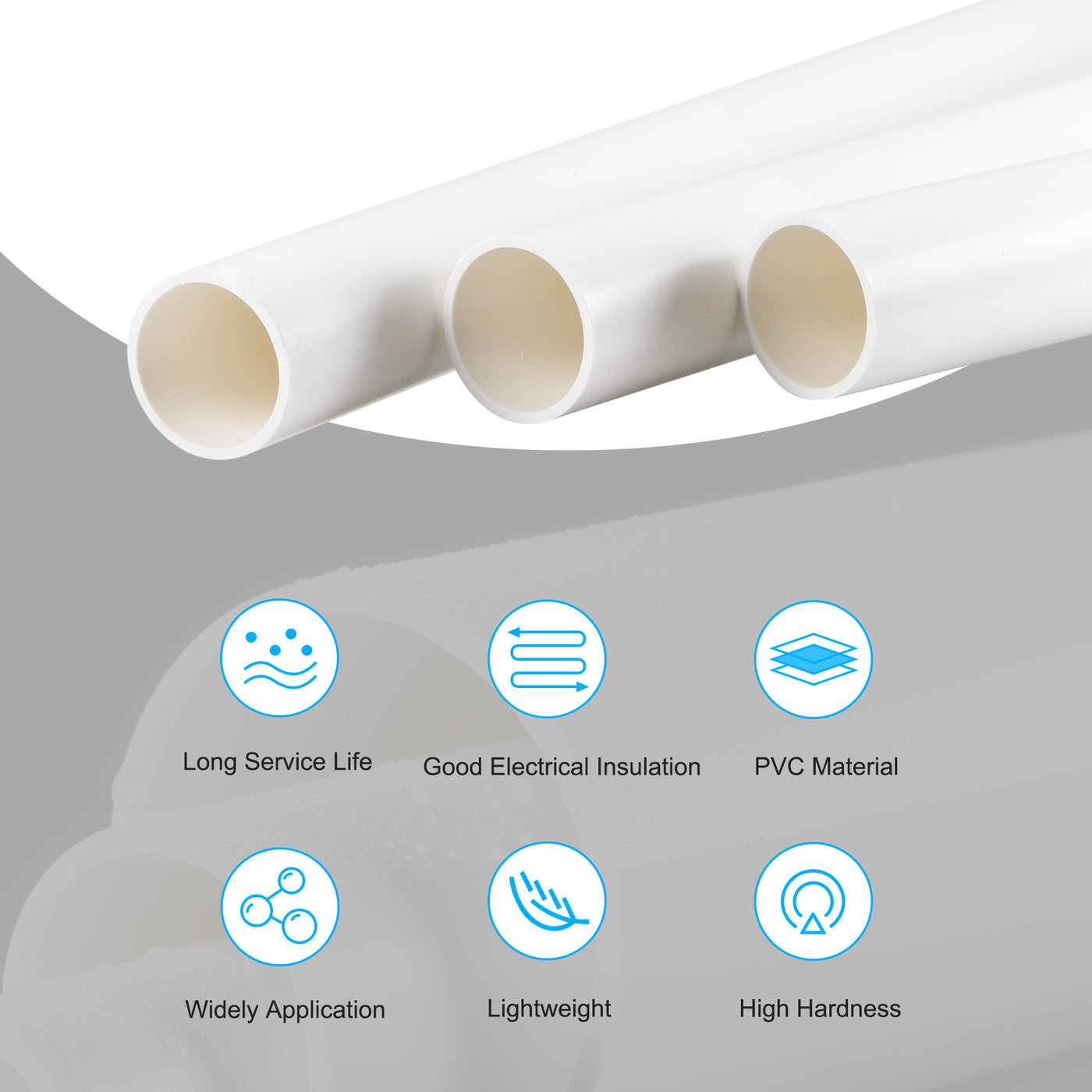 Harfington 3pcs PVC Pipe 28mm ID x 32mm OD 0.5m Rigid Water Pipe Drain Pipe White