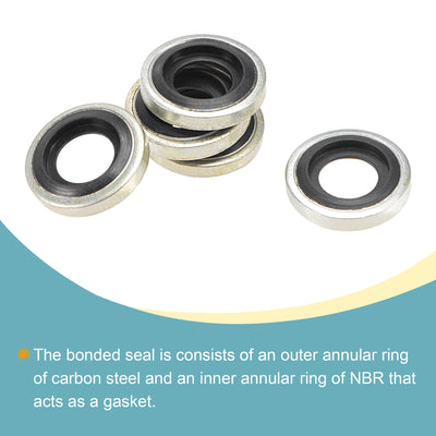 Harfington Bonded Sealing Washers M8 13.7x6.5x2.9mm Carbon Steel Nitrile Rubber Gasket, Pack of 10