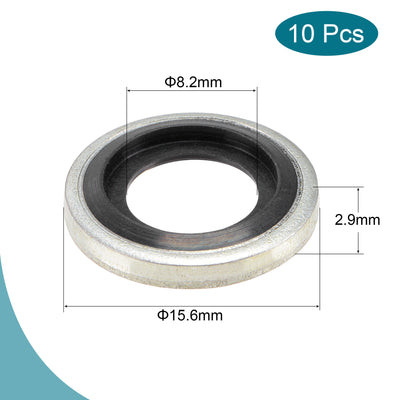 Harfington Bonded Sealing Washers M10 15.6x8.2x2.9mm Carbon Steel Nitrile Rubber Gasket, Pack of 10
