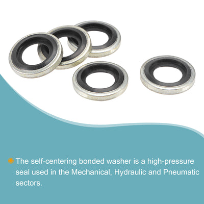 Harfington Bonded Sealing Washers M10 15.6x8.2x2.9mm Carbon Steel Nitrile Rubber Gasket, Pack of 10