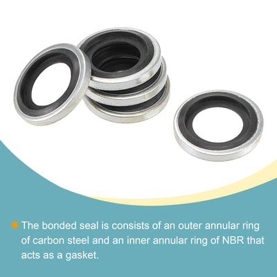 Harfington Bonded Sealing Washers M12 17.6x9.8x2.9mm Carbon Steel Nitrile Rubber Gasket, Pack of 10