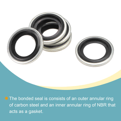 Harfington Bonded Sealing Washers M14 19.6x11.5x3mm Carbon Steel Nitrile Rubber Gasket, Pack of 10
