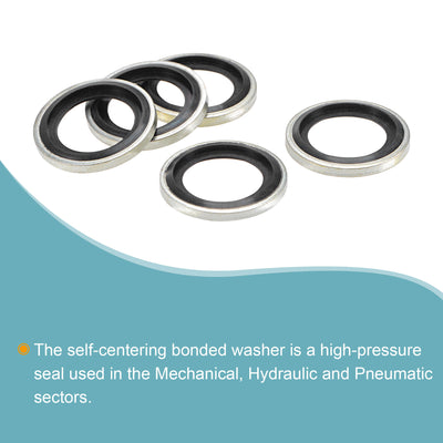 Harfington Bonded Sealing Washers M16 21.5x13.8x3mm Carbon Steel Nitrile Rubber Gasket, Pack of 10