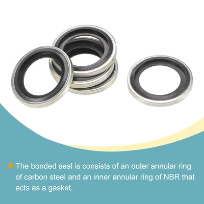 Harfington Bonded Sealing Washers M16 21.5x13.8x3mm Carbon Steel Nitrile Rubber Gasket, Pack of 50