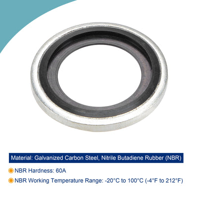 Harfington Bonded Sealing Washers M18 24.6x15x3mm Carbon Steel Nitrile Rubber Gasket, Pack of 10