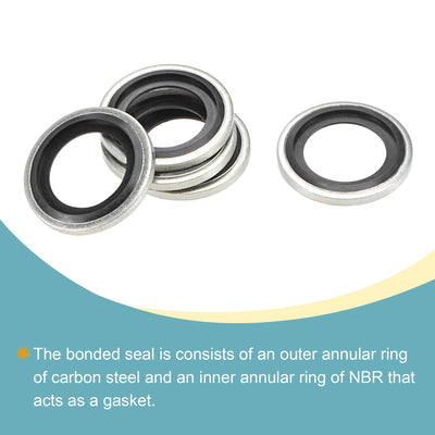 Harfington Bonded Sealing Washers M18 24.6x15x3mm Carbon Steel Nitrile Rubber Gasket, Pack of 50