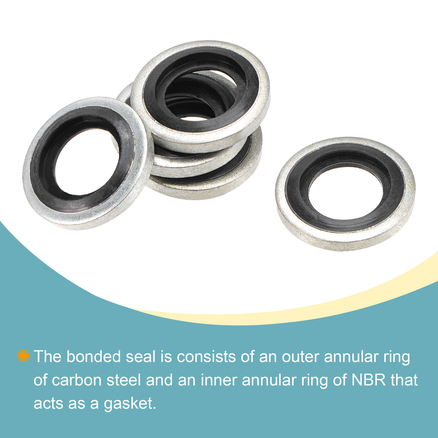 Harfington 50pcs Bonded Seal Washers G1/8 15.9x8.5x2.9mm Carbon Steel Nitrile Rubber Gasket