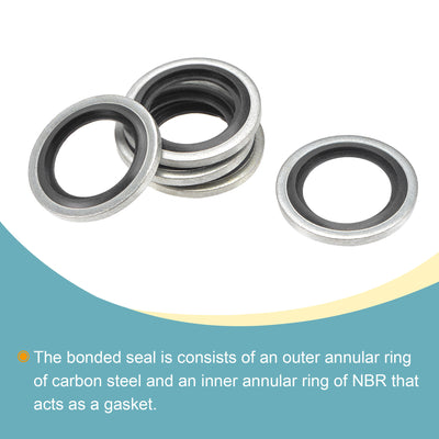 Harfington Bonded Sealing Washers G3/8 23.8x15x2.8mm Carbon Steel Nitrile Rubber Gasket, Pack of 10