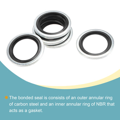 Harfington Bonded Sealing Washers G1/2 28.5x19x3.4mm Carbon Steel Nitrile Rubber Gasket, Pack of 10