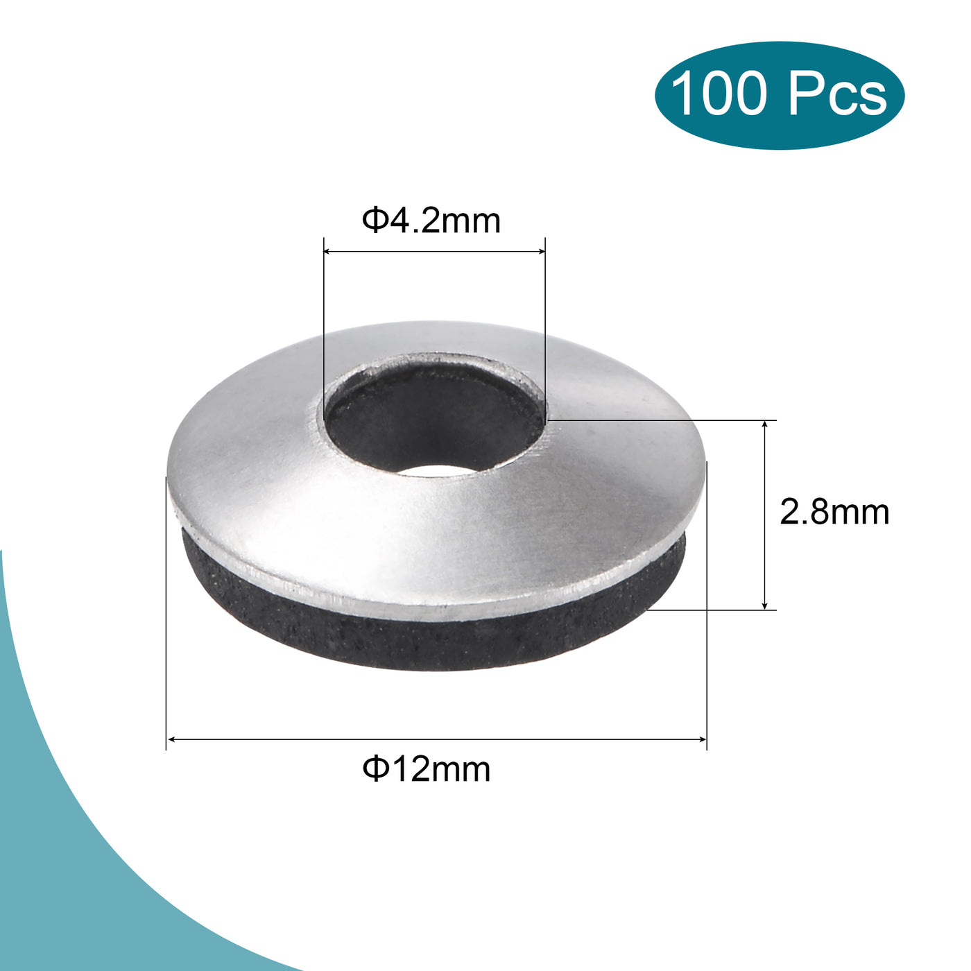 Harfington 100pcs Bonded Sealing Washers 12x4.2x2.8mm Stainless Steel EPDM Screw Gasket