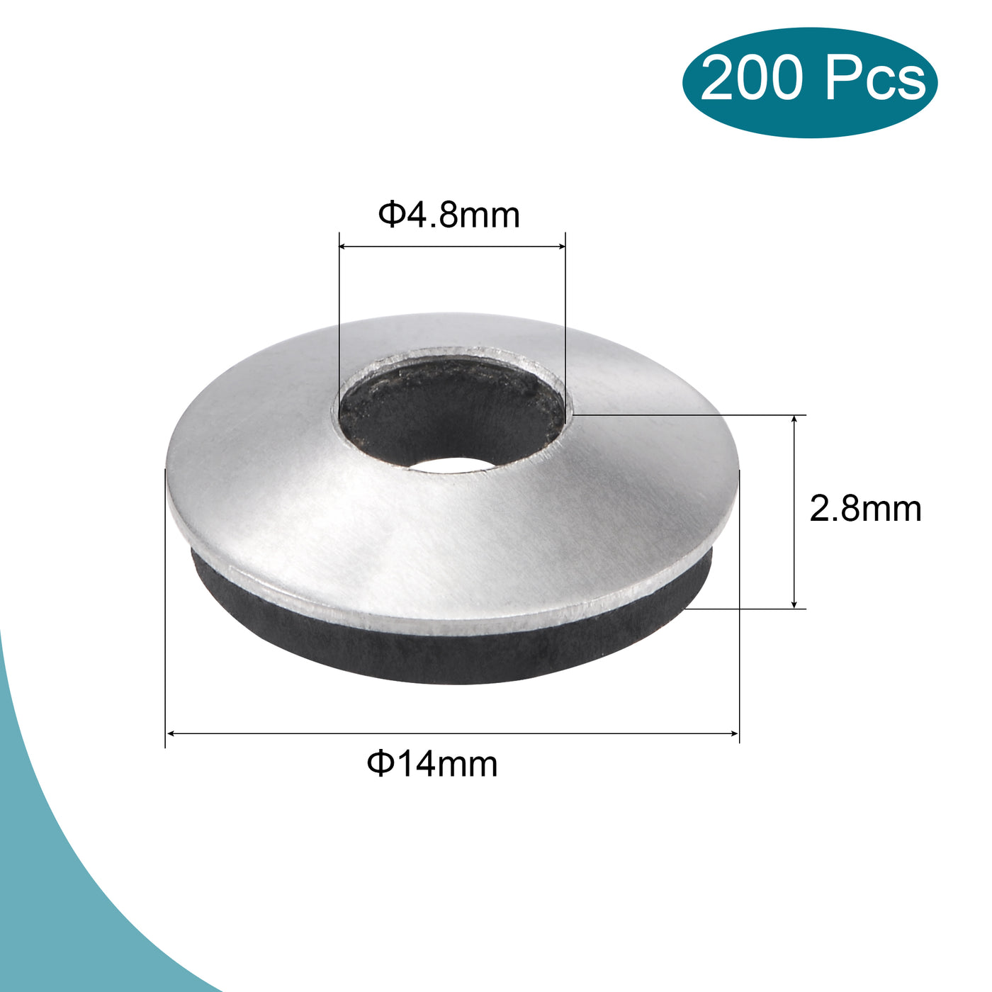 Harfington 200pcs Bonded Sealing Washers 14x4.8x2.8mm Stainless Steel EPDM Screw Gasket