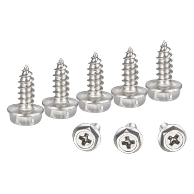 Harfington Uxcell Phillips Hex Washer Self Tapping Screws, M4 x 12mm 304 Stainless Steel Hex Flange Sheet Metal Screw 50pcs