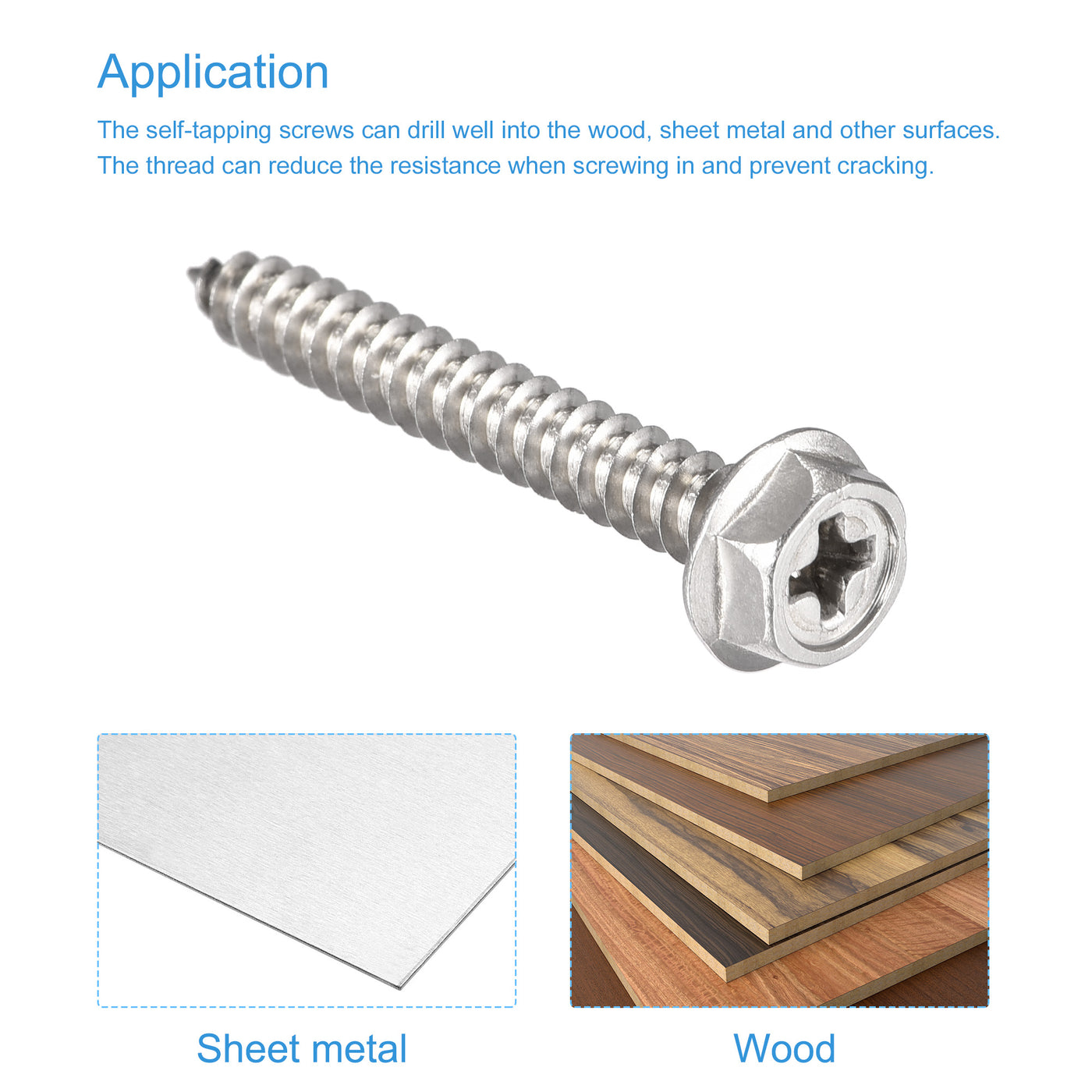 uxcell Uxcell Phillips Hex Washer Self Tapping Screws, M4 x 30mm 304 Stainless Steel Hex Flange Sheet Metal Screw 25pcs