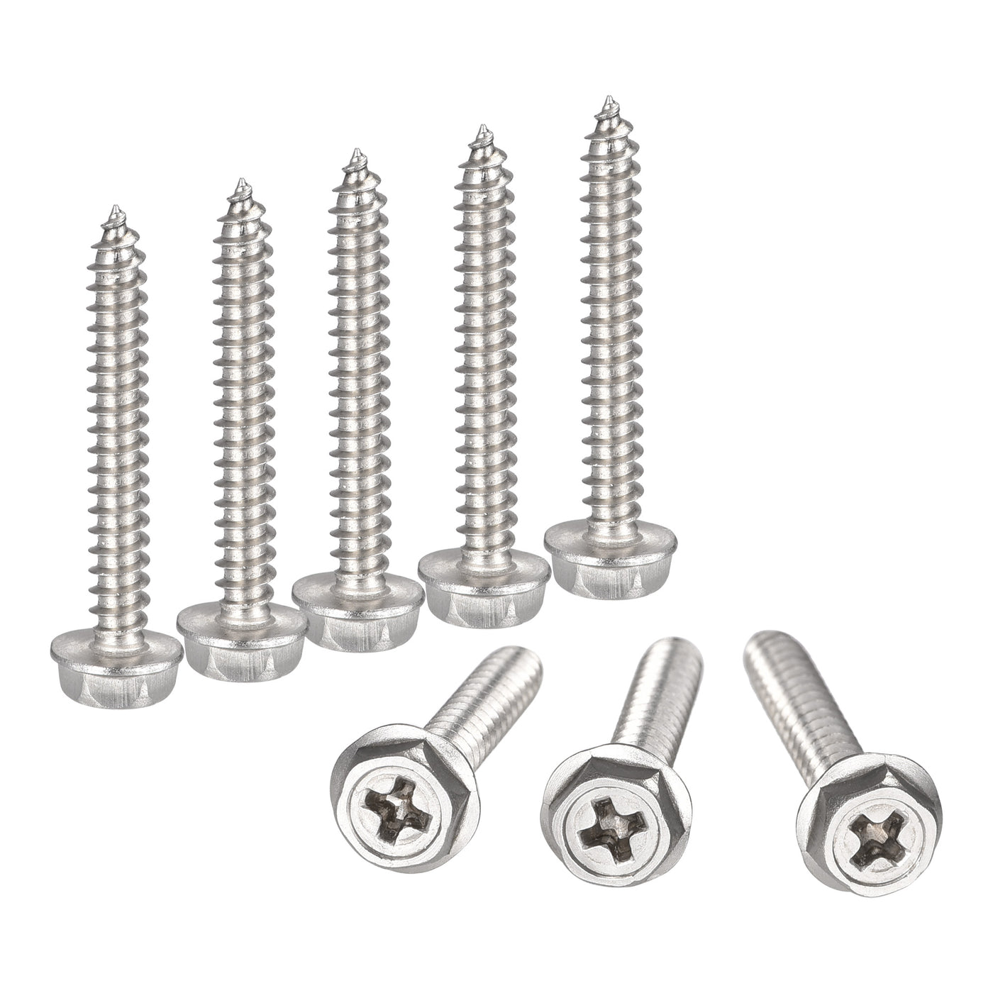 uxcell Uxcell Phillips Hex Washer Self Tapping Screws, M4 x 30mm 304 Stainless Steel Hex Flange Sheet Metal Screw 25pcs