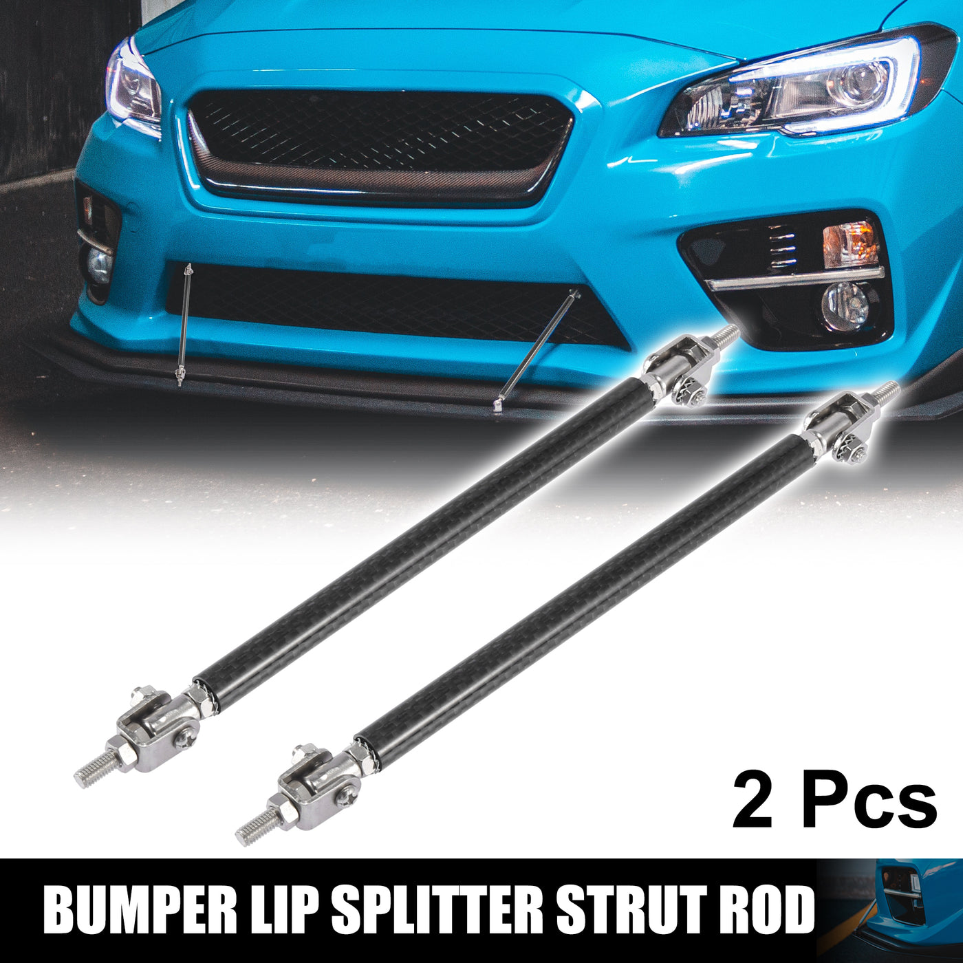 X AUTOHAUX 2pcs 9"-11" Car Adjustable Front Bumper Lip Splitter Strut Tie Rod Bar Black Carbon Fiber Pattern