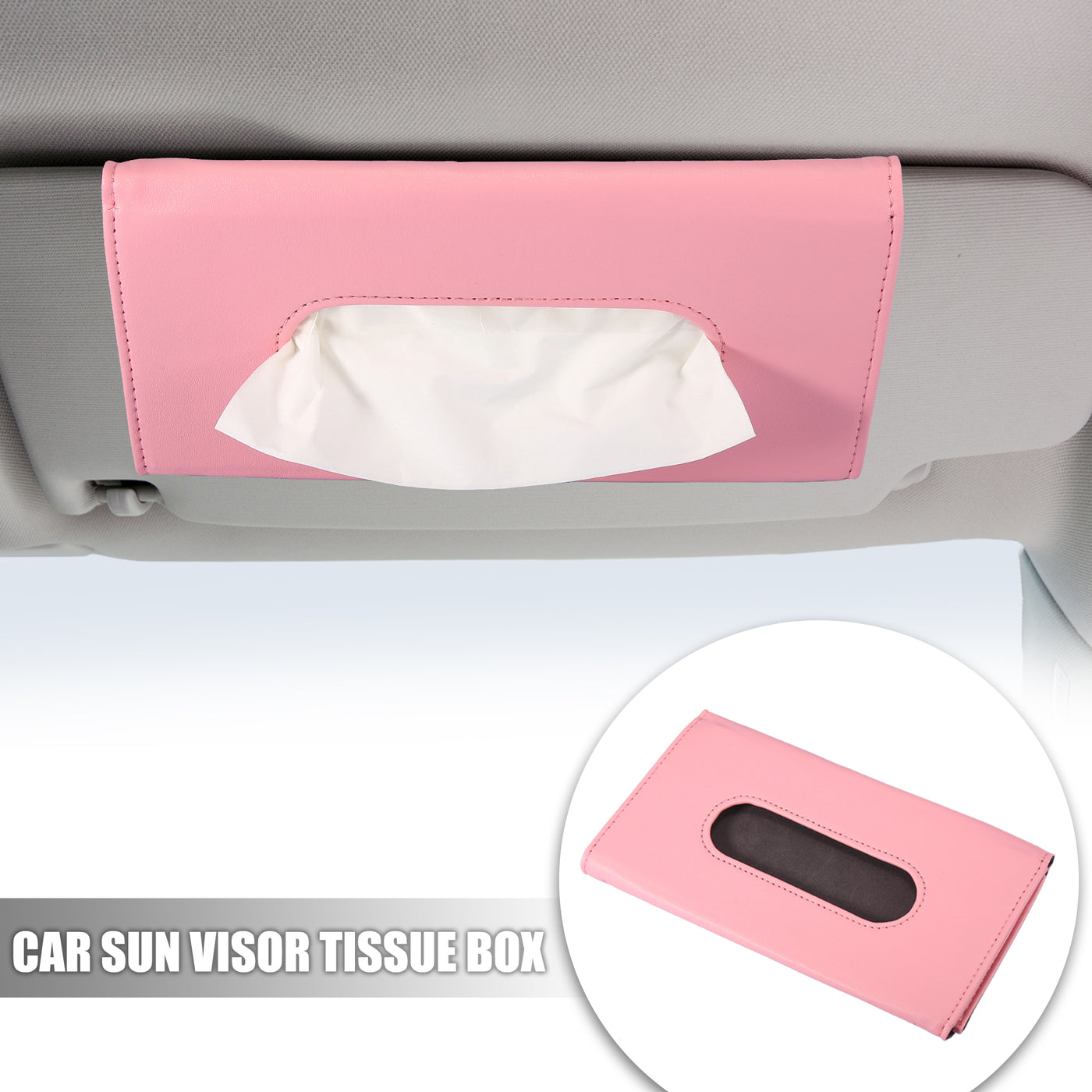 X AUTOHAUX Car SUV Truck Tissue Holder Sun Visor Napkin Holder Visor Tissue Case PU Leather Pink