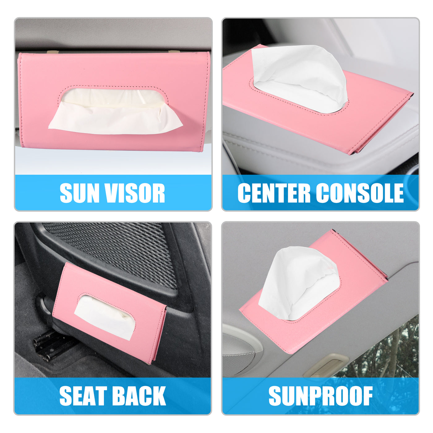 X AUTOHAUX Car SUV Truck Tissue Holder Sun Visor Napkin Holder Visor Tissue Case PU Leather Pink