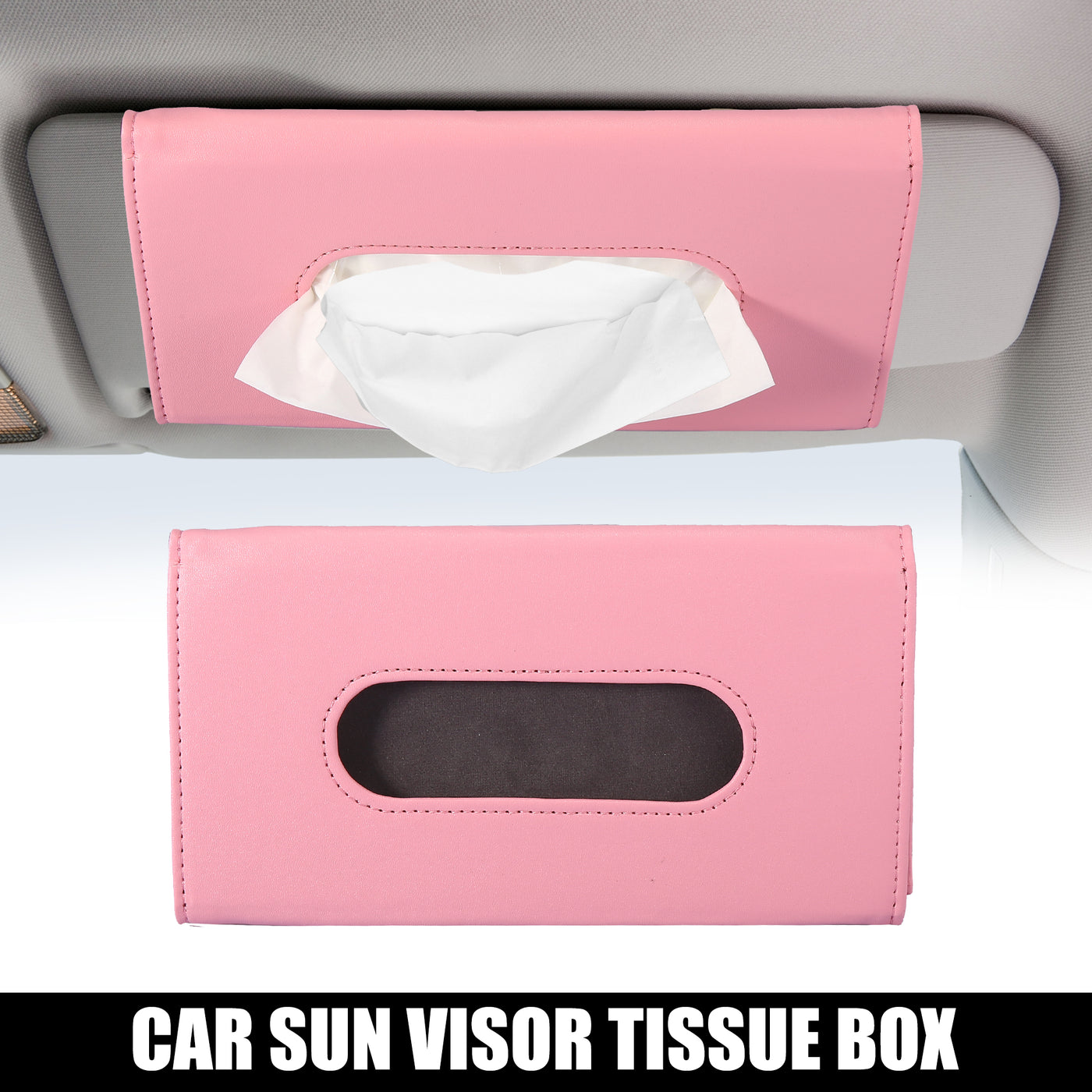 X AUTOHAUX Car SUV Truck Tissue Holder Sun Visor Napkin Holder Visor Tissue Case PU Leather Pink