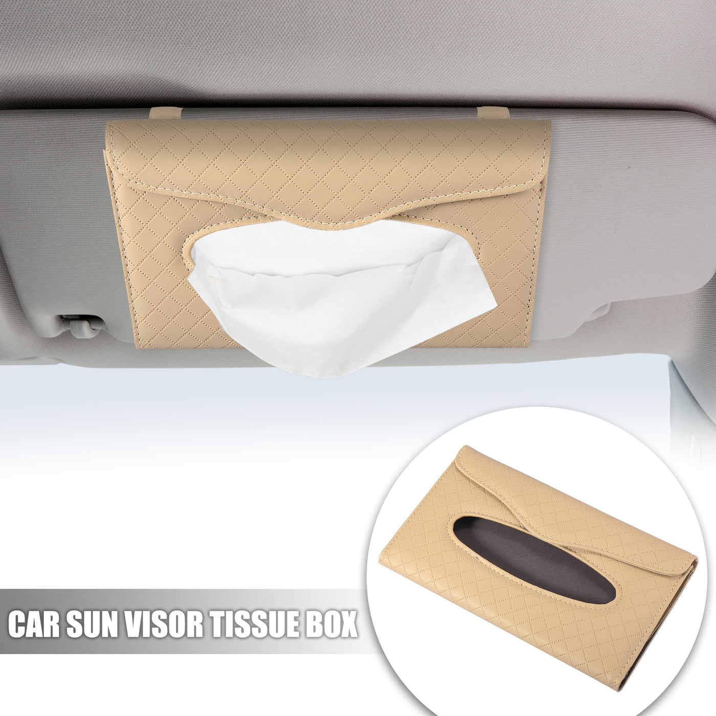 X AUTOHAUX Tissue Holder Sun Visor Napkin Holder Visor Tissue Case PU Leather Beige for Car SUV Truck