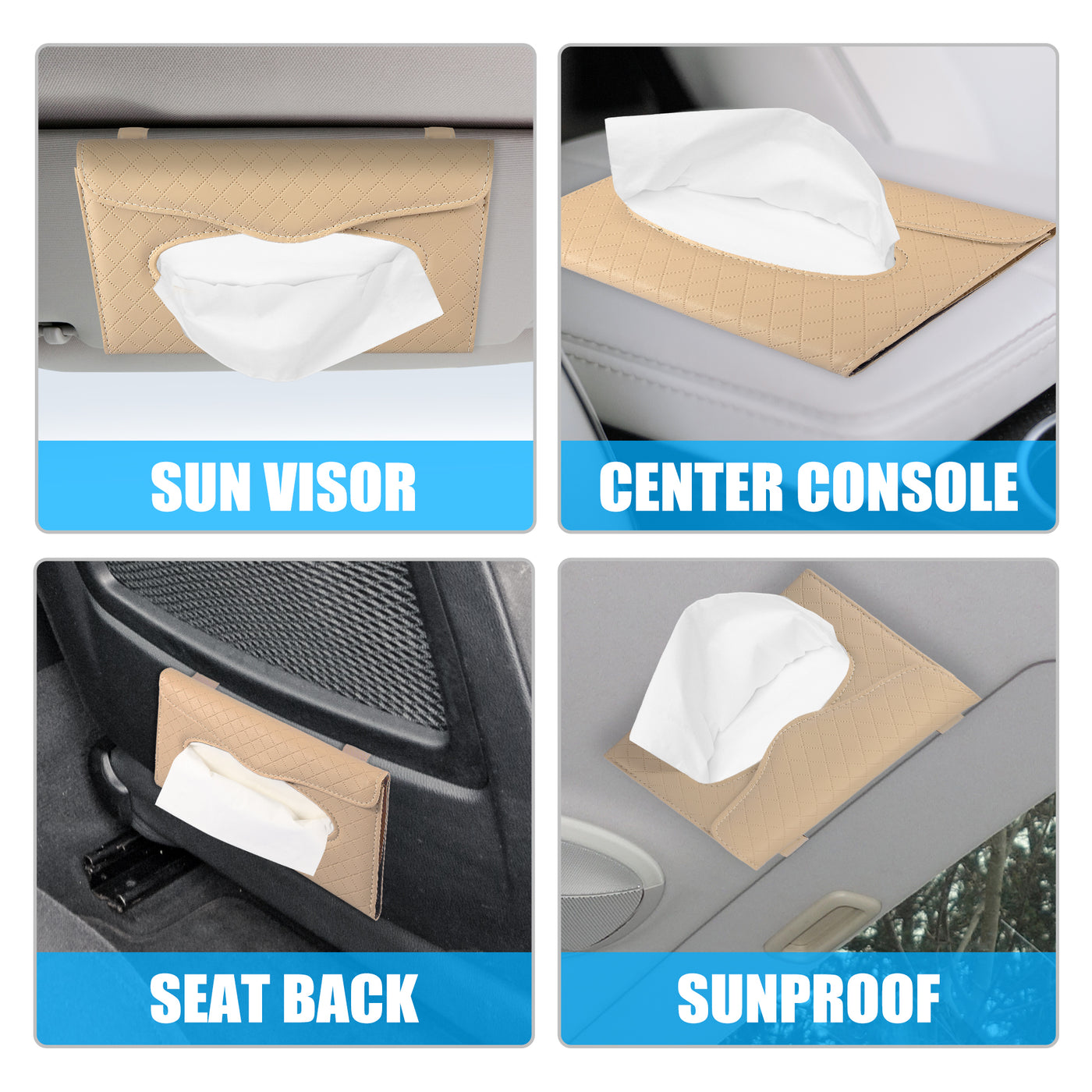 X AUTOHAUX Tissue Holder Sun Visor Napkin Holder Visor Tissue Case PU Leather Beige for Car SUV Truck