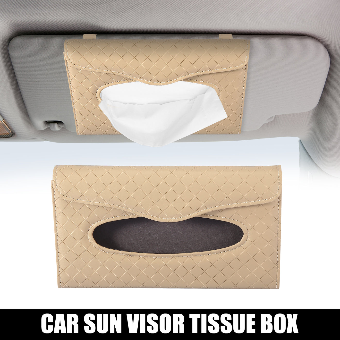 X AUTOHAUX Tissue Holder Sun Visor Napkin Holder Visor Tissue Case PU Leather Beige for Car SUV Truck