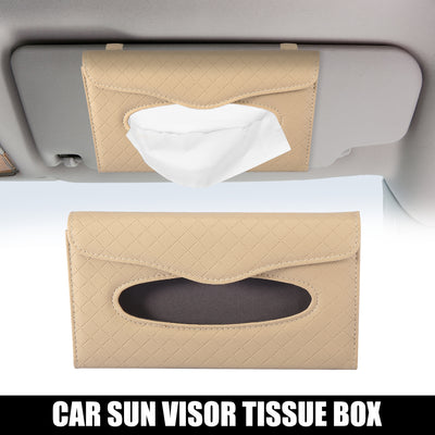 Harfington Tissue Holder Sun Visor Napkin Holder Visor Tissue Case PU Leather Beige for Car SUV Truck