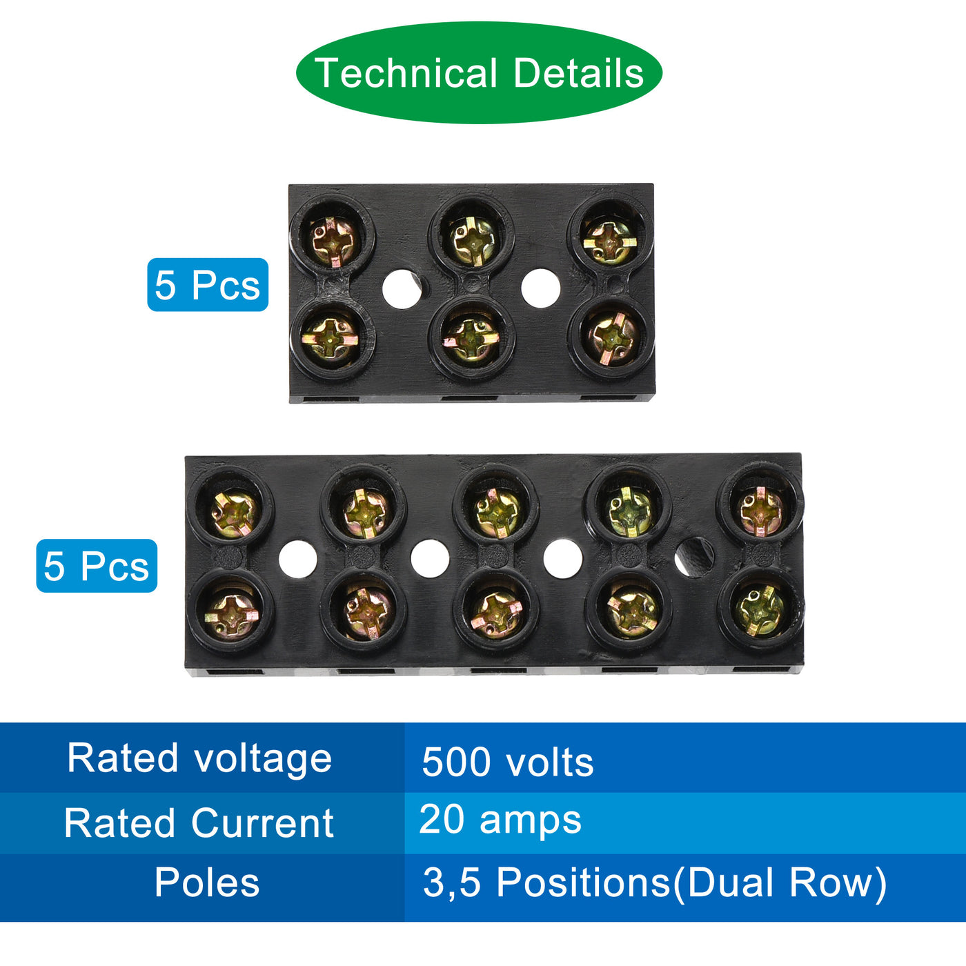 Harfington 10pcs Terminal Block 500V 20A Dual Row 3 5 Positions Electric Barrier Strip