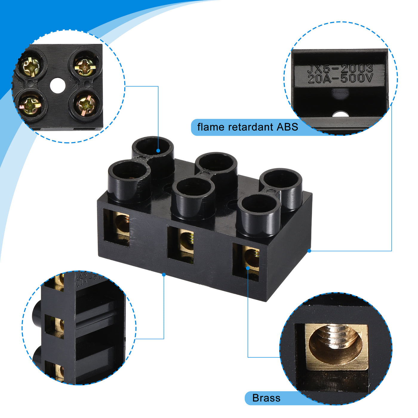 Harfington 10pcs Terminal Block 500V 20A Dual Row 3 5 Positions Electric Barrier Strip