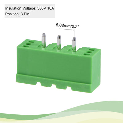 Harfington PCB Mount Screw Terminal Block 5.08mm Pitch 3 Pin 10A Straight Plug-in 10 Set