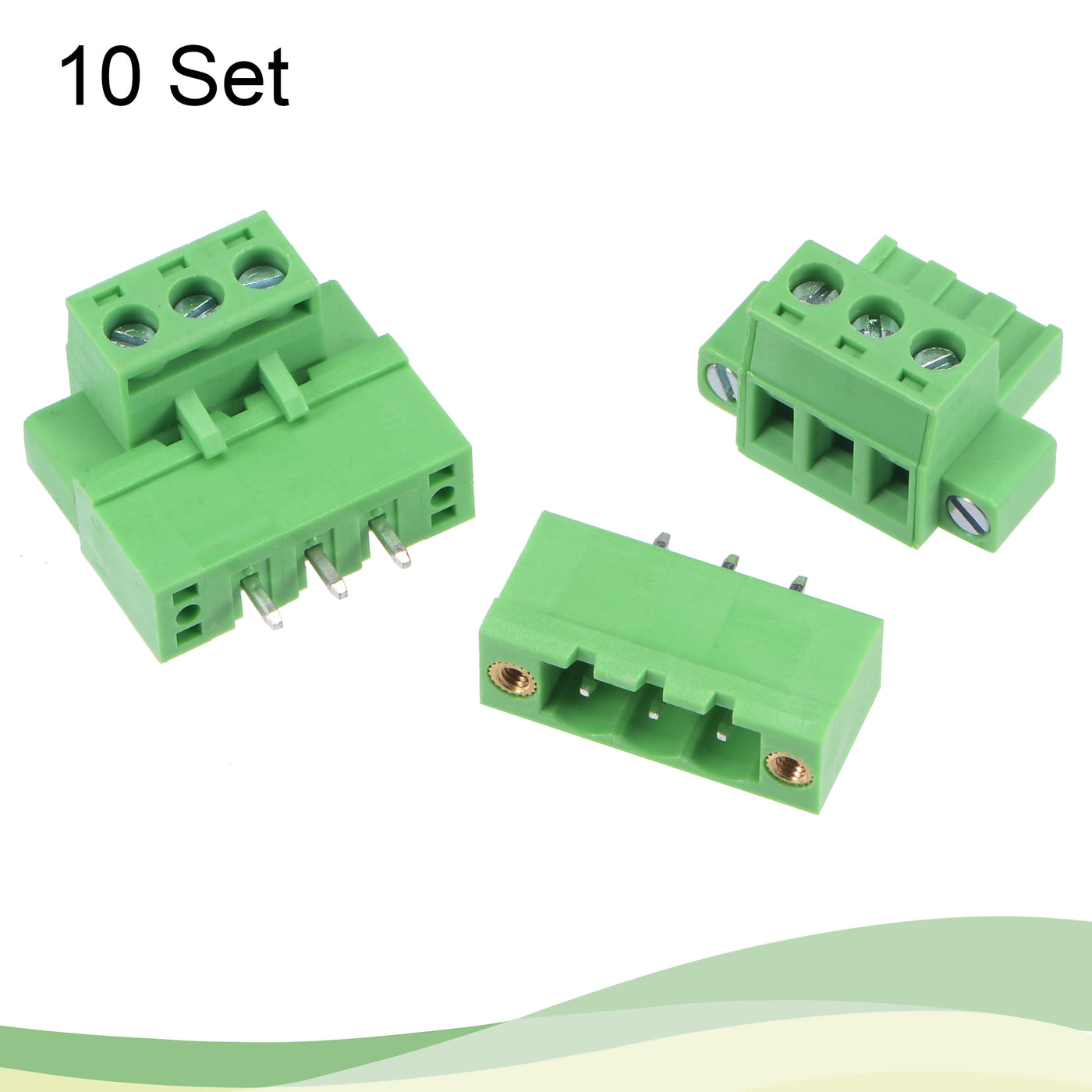 Harfington PCB Mount Screw Terminal Block 5.08mm Pitch 3 Pin 10A Straight Plug-in 10 Set