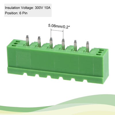 Harfington PCB Mount Screw Terminal Block 5.08mm Pitch 6 Pin 10A Straight Plug-in 10 Set