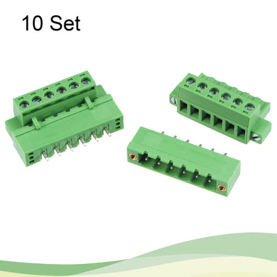 Harfington PCB Mount Screw Terminal Block 5.08mm Pitch 6 Pin 10A Straight Plug-in 10 Set