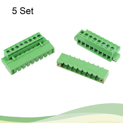 Harfington PCB Mount Screw Terminal Block 5.08mm Pitch 8 Pin 10A Straight Plug-in 5 Set