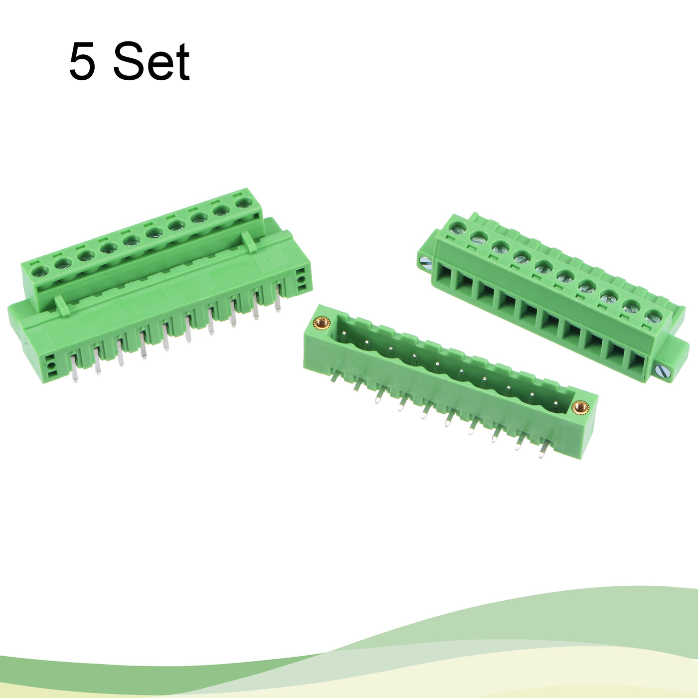 Harfington PCB Mount Screw Terminal Block 5.08mm Pitch 10 Pin 10A Plug-in 5 Set