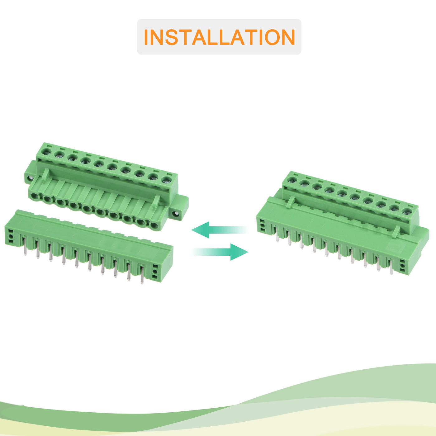 Harfington PCB Mount Screw Terminal Block 5.08mm Pitch 10 Pin 10A Plug-in 5 Set