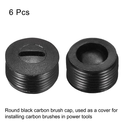 Harfington Carbon Brush Holder Cap Motor Electric Brush Plastic Cover Thread Black 15mm OD 8mm Height, Pack of 6