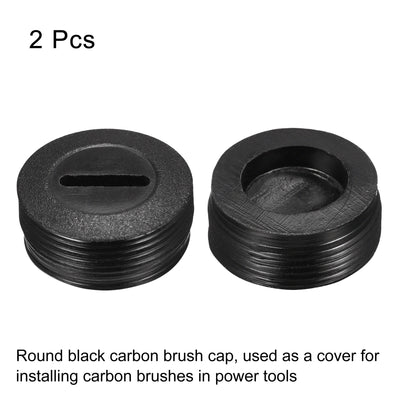 Harfington Carbon Brush Holder Cap Motor Electric Brush Plastic Cover Thread Black 20mm OD 8mm Height, Pack of 2