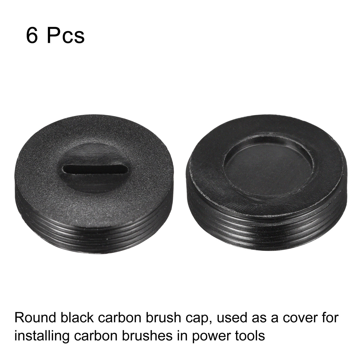 Harfington Carbon Brush Holder Cap Motor Electric Brush Plastic Cover Thread Black 22mm OD 6.4mm Height, Pack of 6