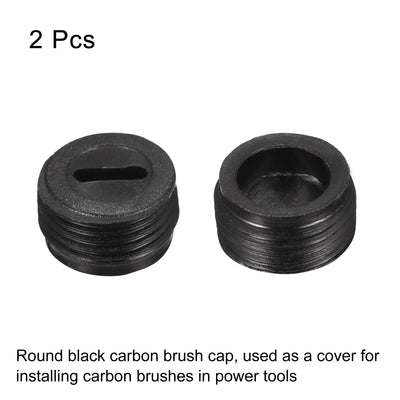 Harfington Carbon Brush Holder Cap Motor Electric Brush Plastic Cover Thread Black 12mm OD 6.7mm Height, Pack of 2