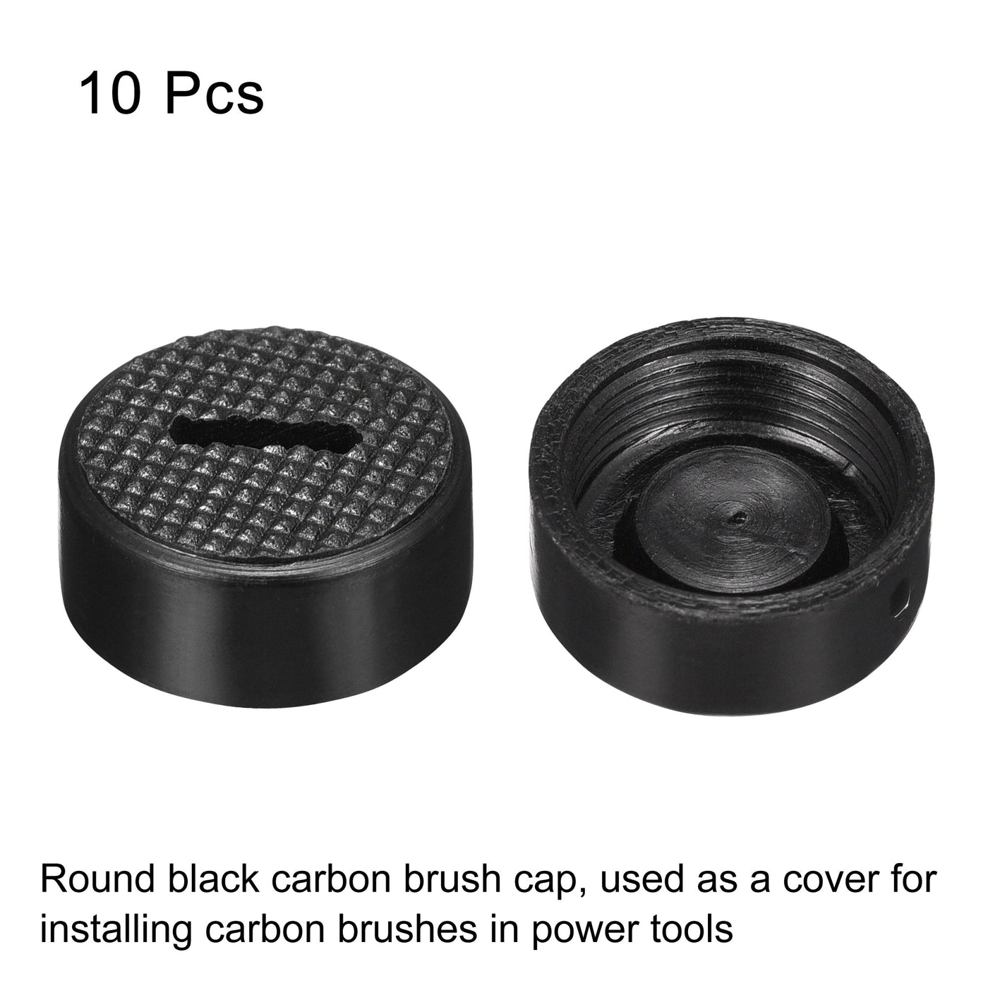 Harfington Carbon Brush Holder Cap Motor Electric Brush Plastic Cover Thread Black 19mm OD 15 ID 8mm Height, Pack of 10