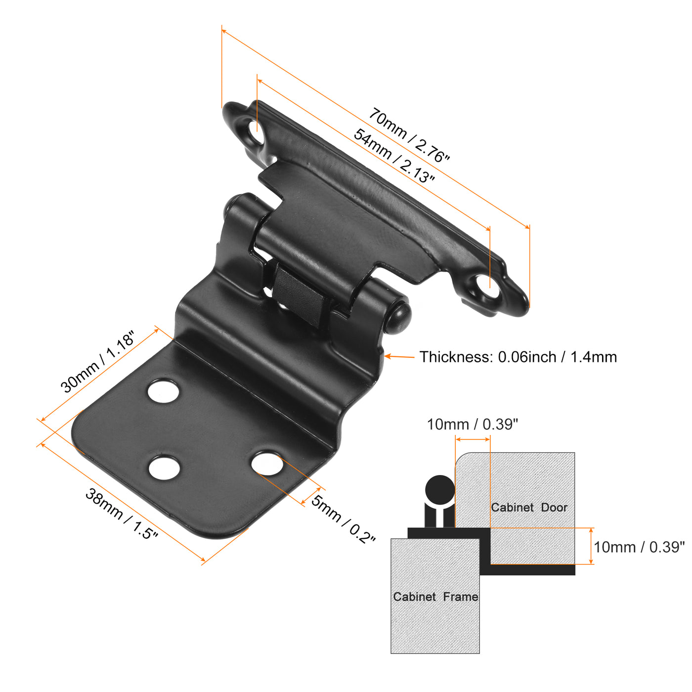 uxcell Uxcell 3/8 Inch Inset Cabinet Hinges Self Closing 2.76 Inch for Cupboard Closet Door with Screws Black 8Pcs