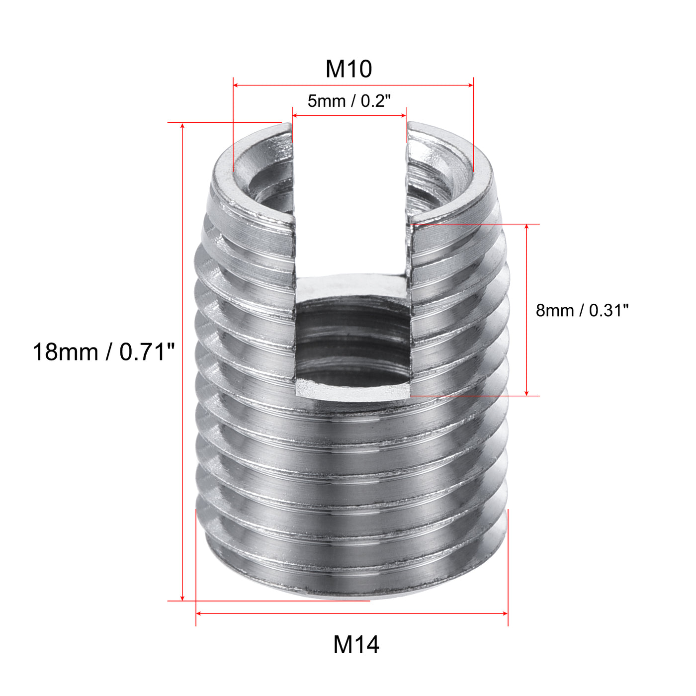 uxcell Uxcell Self Tapping Threaded Inserts M10 M14x18mm Carbon Steel Repairing Nuts 10pcs