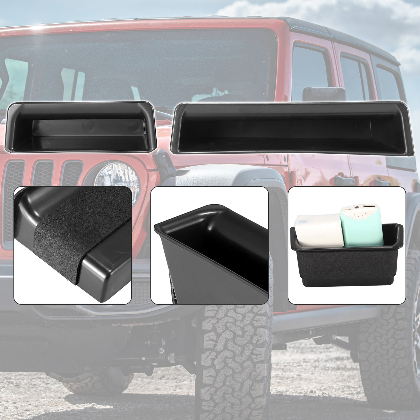 X AUTOHAUX 1 Set Car Door Grab Handle Storage Box Organizer for Jeep Wrangler JK 2007-2010