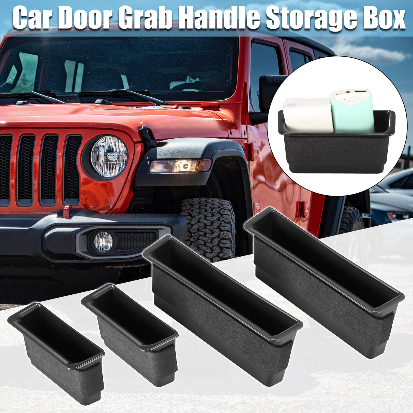 X AUTOHAUX 1 Set Car Door Grab Handle Storage Box Organizer for Jeep Wrangler JK 2007-2010