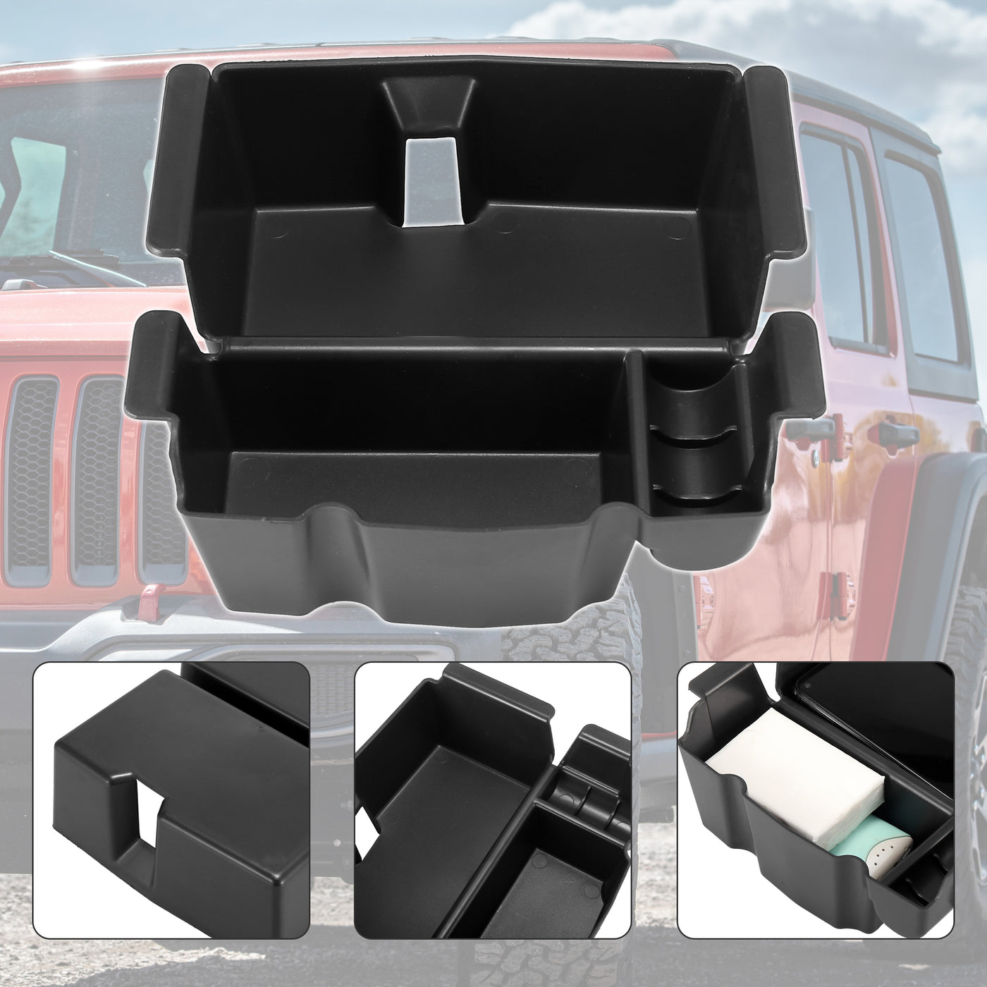 X AUTOHAUX Car Center Console Organizer Armrest Box Insert Tray for Jeep Wrangler JL 18-21